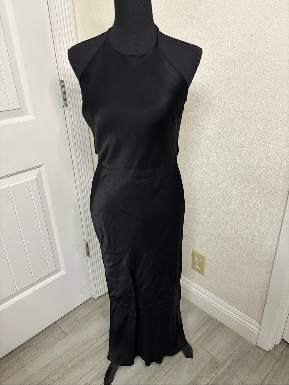 Bardot Black Satin Halter Maxi Dress